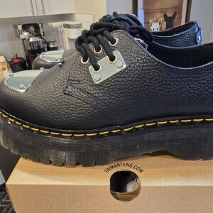 Dr Martens Quad Piercing Milled Napa Leather Black Platform Boots Size 12 NEW